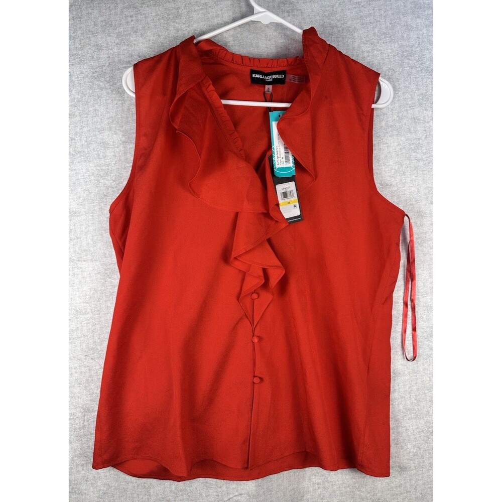 NWT Stitch Fix - Karl Lagerfeld Red Tank - Size Medium Ruffle Blouse Button